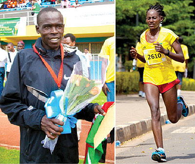 Kipyego Barnabas won the menu2019s full marathon, while Ethiopia's Faye Mosjsa Dabele (Right) won the women's full marathon in a field that didn't have a single Rwandan competitor. The New Times /Timothy Kisambira.