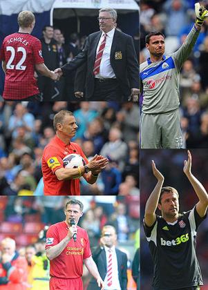 TOP: Two Manchester United legends, Paul Scholes and Sir Alex Ferguson, called time on glittering careers. Carragher has been a truly outstanding servant for Liverpool.Michael Owen applauds the Stoke fans at Southampton.