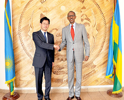 The new Japanese Ambassador to Rwanda, Kazuya Ogawa after presenting his credentials to President Paul Kagame at Village Urugwiro yesterday.  Saturday Times/ Village Urugwiro.
