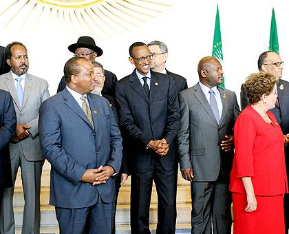 President Kagame with other Heads of State during the summit in Addis Ababa yesterday. The Sunday Times / Village Urugwiro.