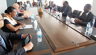 Lamy in a meeting with Francois Kanimba, other senior government officials at the Ministry of Trade and Industry. The New Times / Courtesy photo.