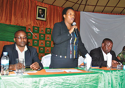 Yvette Mukarwema speaks during the launch of the Gicumbi group. The New Times / Ben Gasore