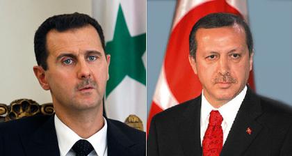 Syrian President Bashar al Assad and Turkish Prime Minister Recep Tayyip Erdogan. Net photo.