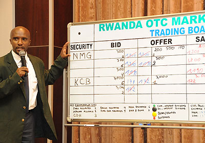 Celestin Rwabukumba, RSE Coordinator, during one of the trading session at the Rwanda Stock Exchange. The New Times / File photo
