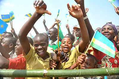 TOP AND BELOW: Residents of Musanze welcome President Kagame to Ubworoherane Stadium in Musanze. 