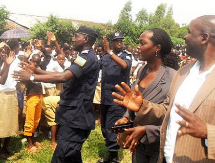 DIGP Nsabimana, ACP Theos Badege, the Police spokesperson, and local leaders in a morale boosting session at Apadem SS during the launch of the campaign. The New Times/Courtesy