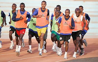 Referees go through a physical examination run in readiness for the Cecafa Kagame Club Cup soccer tournament due to start in North Darfur and South Kordofan, Sudan on Tuesday.   The New Times / Courtesy Cecafa