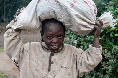 Akid in Ruyengeri carries food stuff from the garden. The New Times/ Timothy Kisambira.