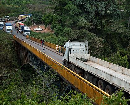 A truck crosses the current bridge that connects Rwanda and Tanzania at Rusumo. Construction of a new bridge is set to begin. Sunday Times/Timothy Kisambira