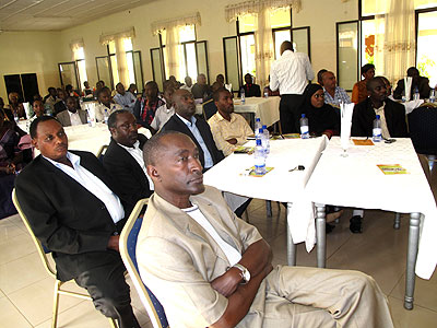 Buinesspersons during the meeting for PSF campaign in Rwamagana District at the weekend.  The New Times/ Stephen Rwembeho.