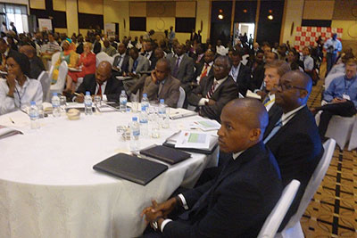 Participants listen to presentations during the forum that attracted the services sector stakeholders and government officials. The New Times / Peterson Tumwebaze