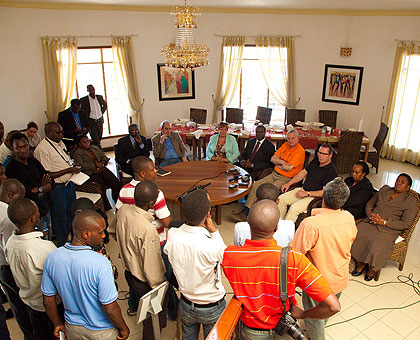 The Belgian lawmakers with their Rwandan counterparts during the news briefing yesterday.  The New Times/ Timothy Kisambira. 