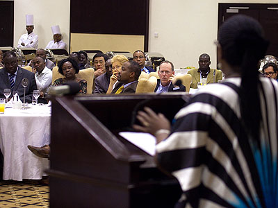 The Minister for Health, D. Agnes Binagwaho, addresses experts during a tuberculosis meeting in Kigali. The New Times/Timothy Kisambira