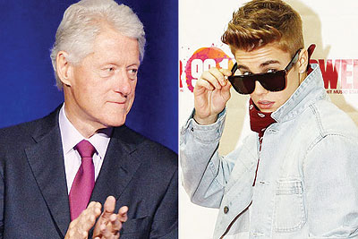 Singer Justin Bieber apologised to former U.S President Bill Clinton (L). Net photo.