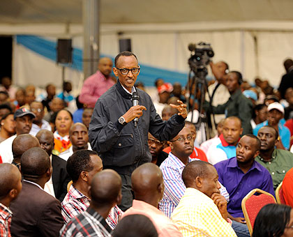President Kagame speaks to the congregation of RPF leaders during the meeting in Kigali on Saturday. The New Times/ Village Urugwiro.