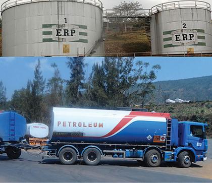Some of the countryu2019s oil reserves (above). Below, a tanker fells fuel for storage in Kigali. The New Times / Peterson Tumwebaze