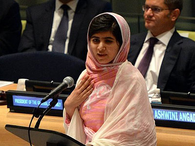 Pakistani student Malala Yousafzai speaks before the United Nations Youth Assembly July 12, 2013. Net photo.