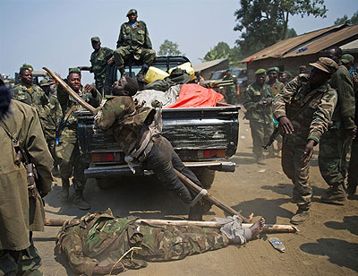 FARDC desecrating the bodies of the enemy. This is the same barbaric army that Monusco is helping. Net photo.