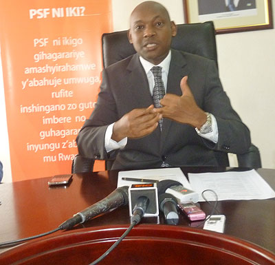 PSF boss Namara addresses reporters on the preparations of this yearu2019s International Trade Show. The New Times / Peterson Tumwebaze