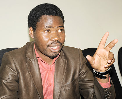 Activist and writer Bamporiki during the interview yesterday.   The New Times/ John Mbanda.