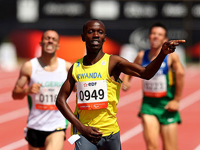 Hermas Cliff Muvunyi cruising to 800m victory on Monday at Rhone stadium in Lyon, France. The New Times/Courtesy
