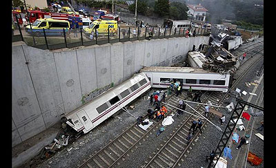 At least 77 people were killed and 130 injured when a train derailed near the northern Spanish city of Santiago de Compostela in one of Europe's worst rail disasters.