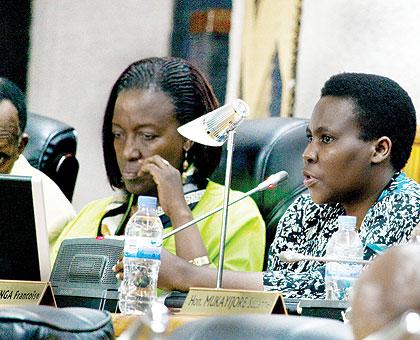 MPs Constance Rwaka Mukayuhi (L) and Franu00e7oise Mukayisenga during a past plenary session. Women are poised to retain majority in the Chamber of Deputies after the September polls. Sunday Times/File