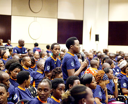 A youth contributes during the Youth Connekt dialogue in Kigali last month. The New Times/ File.