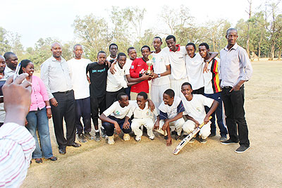 Champions Kagarama SS pose for a group photo after winning the 2013 Schools boys crciket week on Tuesday, they beat Efotec SS by 9 wickets in the final. Times Sport / Courtesy