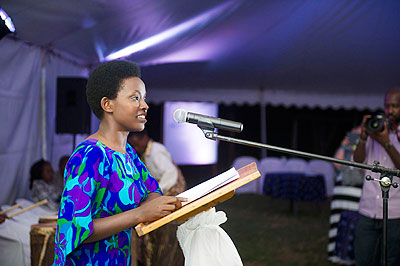 Gloriose Isugi, one of the participants, contributes during the Girls Learning Summit in Kigali yesterday.  The New Times/ Courtesy.