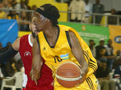 Hamza Ruhezamihigo seen here in action for the national team in a past competition. The Canada-based basketballer has joined the Hoops camp at La Palisse Hotel. The New Times/File