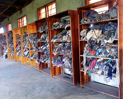 Clothes and shoes belonging to Genocide victims at Murambi Memorial  Centre. These evidences of Genocide against the Tutsi were exhumed from mass graves.  The New Times/ File.