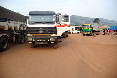Cargo trucks wait to be cleared at Malaba border. With automation at all Kenya border posts, transporters will spend less time on the road. The New Times / File