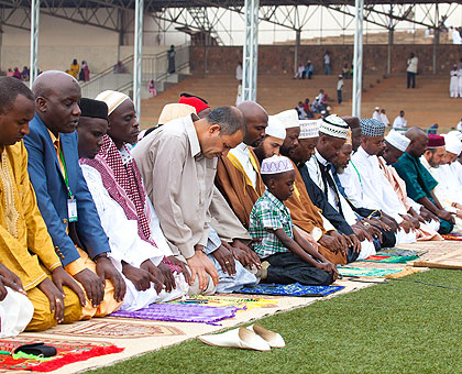 Acting Mufti Kayitare leads Eid el-Fitr prayers yesterday. The New Times/ Timothy Kisambira. 