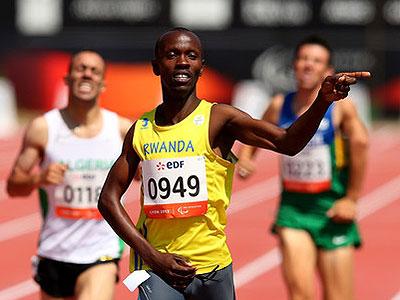 Hermas Muvunyi celebrates winning the Men's 800m T46 final at the IPC Athletics World Championships in France. Sunday Sport/File