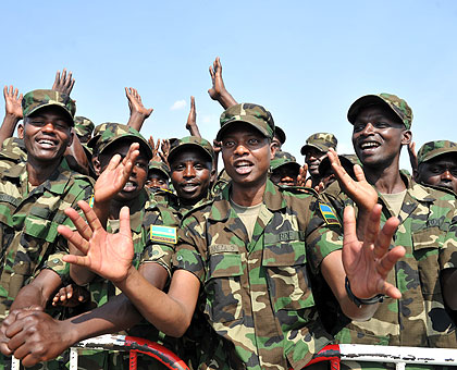 RDF soldiers sing patriotism songs. The New Times/ Timothy Kisambira.