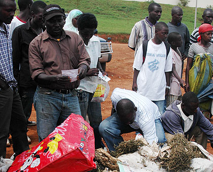 Authorities check drugs impounded in the district during an operation. The New Times/ File.