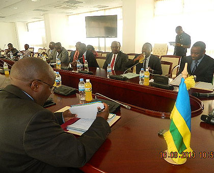 Nzahabwanimana (L)and Rurimuzu (R)  sign the deal in Kigali yesterday. Saturday Times/Peterson Tumwebaze