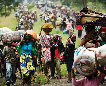 Crowds fleeing war in the DRC. Aid workers have decried situations of armed struggle and constant conflicts that have wrecked the Great Lakes region for many years. Sunday Times/Net photo