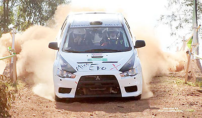 After crashing out of the Kenya Safari Rally last month, Giancarlo Davite, in his new Mitsubishi Evo 10, had bad luck again in Kampala on Saturday. Times Sport / Courtesy.