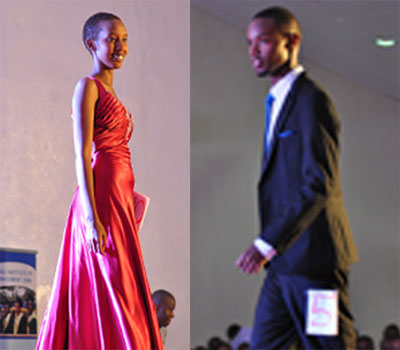 The eventual winner Carine Umuraza and Mr Kim 2013 Floris Rutayisire on the catwalk.