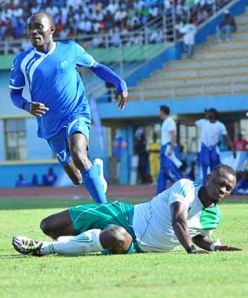 Cedric Amissi (left), seen here in action against Kiyovu in the league, picked up from where he left off last season by netting in the preseason against Esperance. Times Sport; P. Muzogeye.