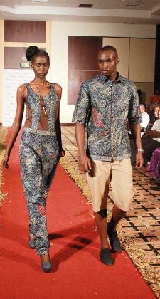 Rwandan models in African attire.