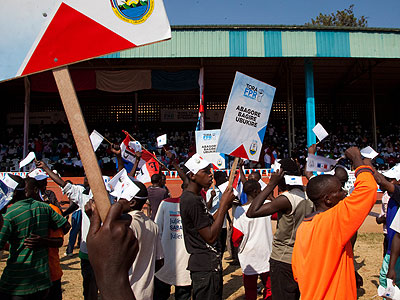 Some of the partyu2019s supporters at Camp Kigali Stadium on Tuesday. The New Times/Timothy Kisambira