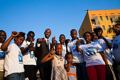 Mwenedata  poses with his family and supporters on Wednesday.   The New Times/ Timothy Kisambira.