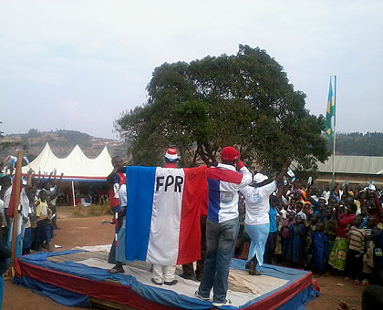 Supporters fire up the crowd during campaigns yesterday.  Saturday Times/By Jean Pierre Bucyensenge. 