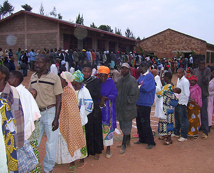 Eligible voters queue to cast their votes. On September 18, the youth and the disabled are slated to vote for their representatives. The New Times/ File.