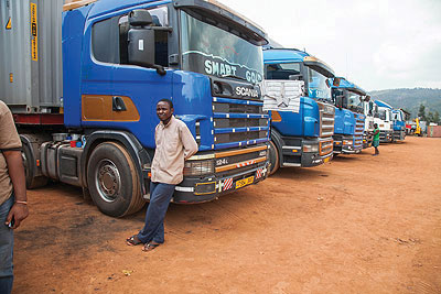 Transporters wait to clear cargo. Such a scene will be a thing of the past will the launch of the single customs territory by the end of this month. The New Times / File photo
