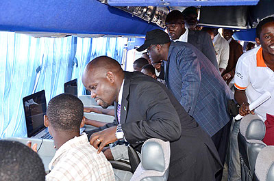 The Minister for Youth and ICT, Jean P. Nsengimana, at a launch of an ICT facility. The New Times/ File.