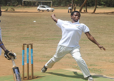 Egidia Uwimana of Kigali Angels bowling against a Charity CC batswoman (not in photo) on Saturday. Times Sport / Courtesy.